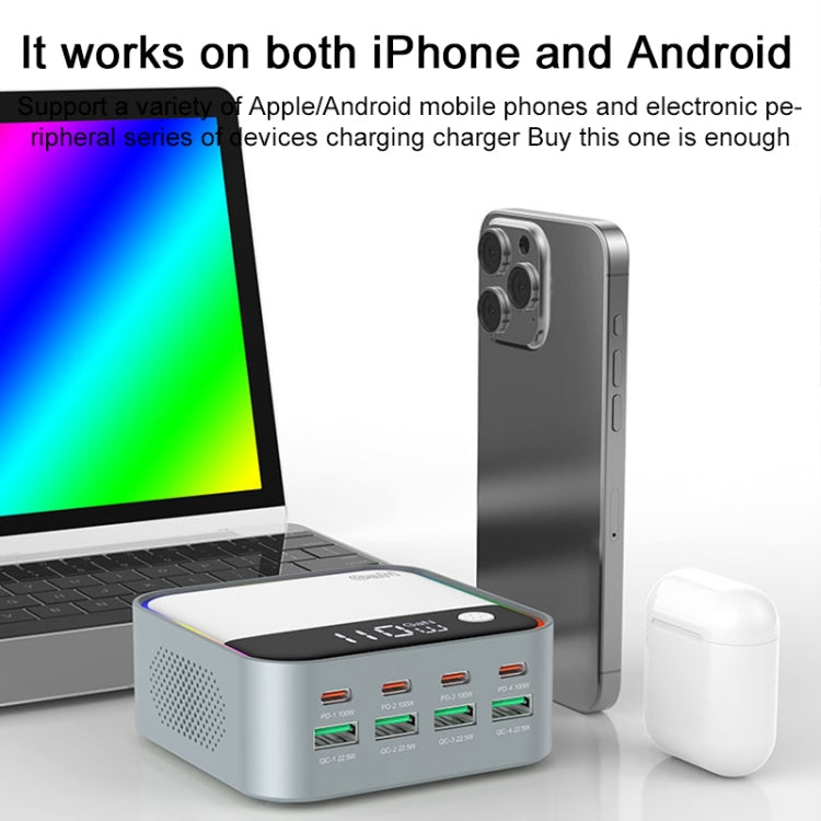WLX-M8 120W Smart Digital Display Multi-Port Desktop Charger Dock Station, AU Plug - Grey White