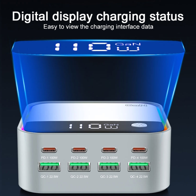 WLX-M8 120W Smart Digital Display Multi-Port Desktop Charger Dock Station, UK Plug - Grey White