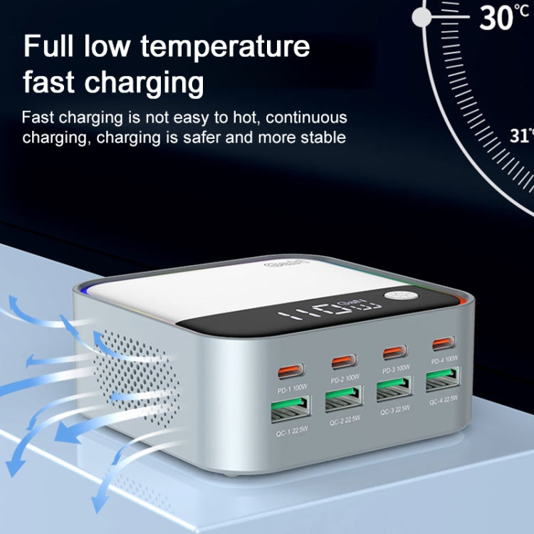 WLX-M8 120W Smart Digital Display Multi-Port Desktop Charger Dock Station, AU Plug - Grey White