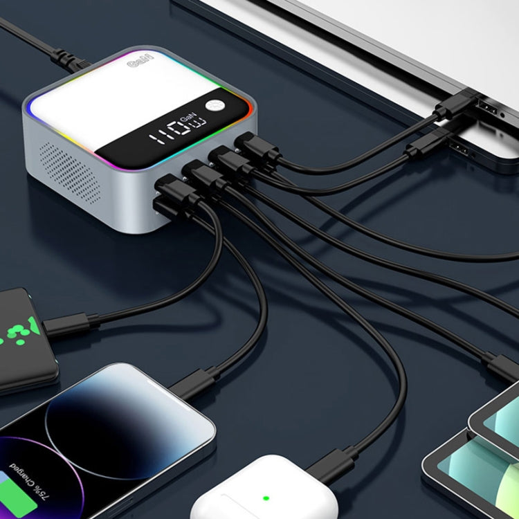 WLX-M8 120W Smart Digital Display Multi-Port Desktop Charger Dock Station, US Plug - Grey White