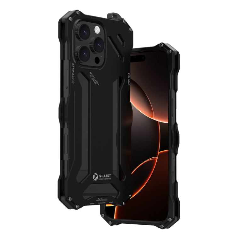For iPhone 16 Pro Max R-JUST RJ-17 Shockproof Armor Hollow Metal Phone Case - Black