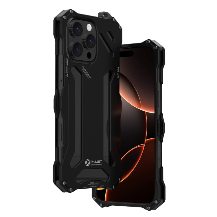 For iPhone 16 Pro R-JUST RJ-17 Shockproof Armor Hollow Metal Phone Case - Black