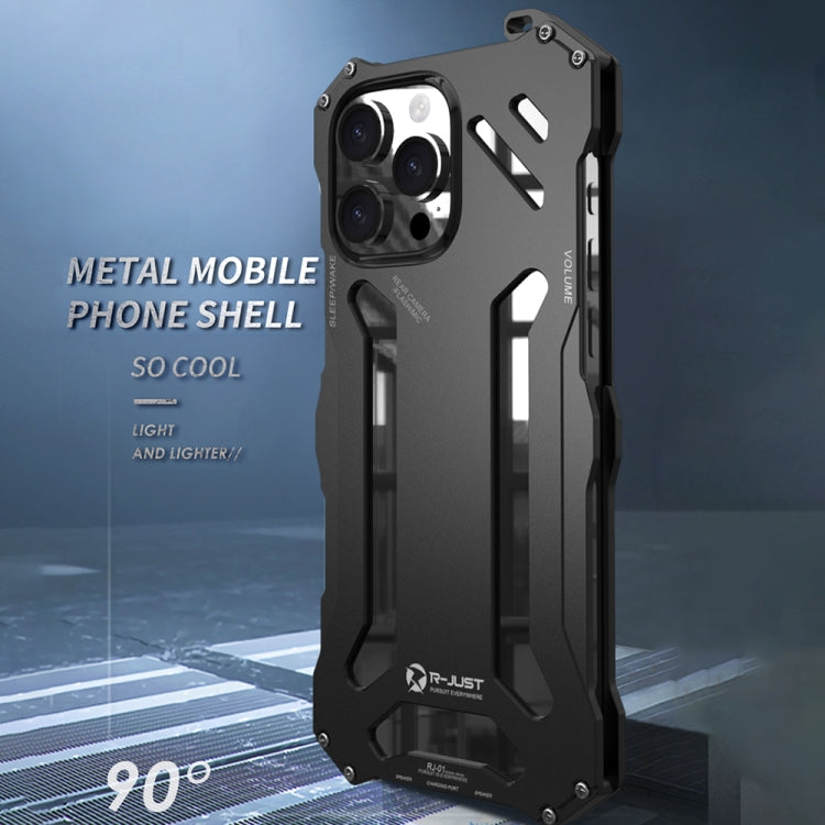For iPhone 16 Plus R-JUST RJ-17 Shockproof Armor Hollow Metal Phone Case - Black