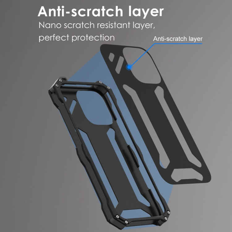 For iPhone 16 R-JUST RJ-17 Shockproof Armor Hollow Metal Phone Case - Black