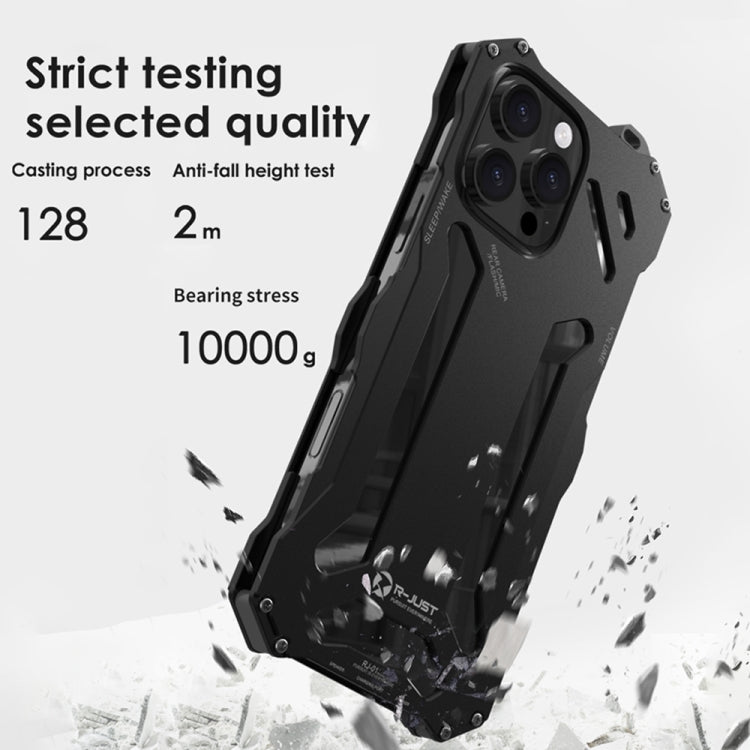For iPhone 16 Plus R-JUST RJ-17 Shockproof Armor Hollow Metal Phone Case - Black