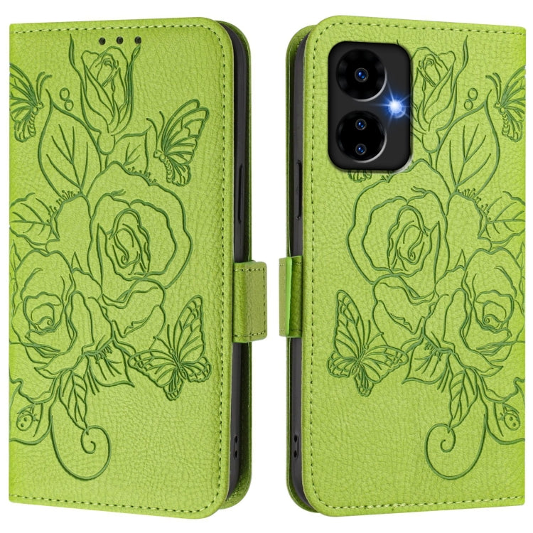 For Boost Mobile Celero 5G 2024 / Celero 3 Embossed Rose RFID Anti-theft Leather Phone Case