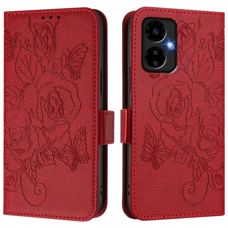 For Boost Mobile Celero 5G 2024 / Celero 3 Embossed Rose RFID Anti-theft Leather Phone Case
