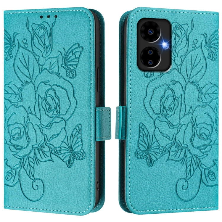 For Boost Mobile Celero 5G 2024 / Celero 3 Embossed Rose RFID Anti-theft Leather Phone Case