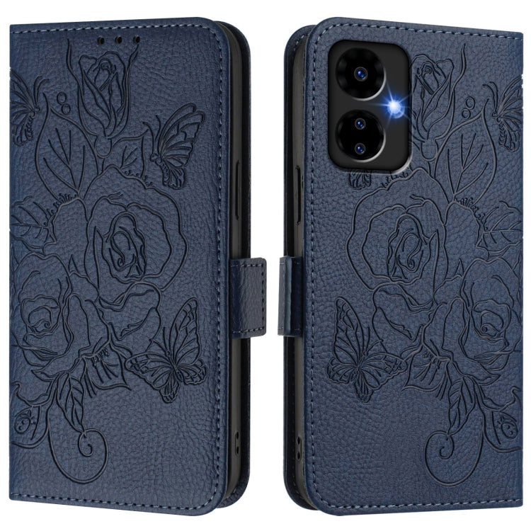 For Boost Mobile Celero 5G 2024 / Celero 3 Embossed Rose RFID Anti-theft Leather Phone Case