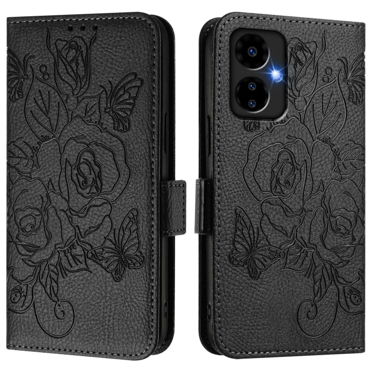 For Boost Mobile Celero 5G 2024 / Celero 3 Embossed Rose RFID Anti-theft Leather Phone Case