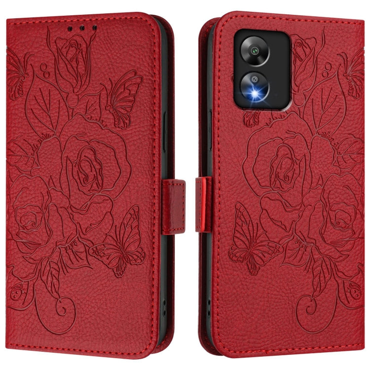 For Boost Mobile Celero 5G SC Embossed Rose RFID Anti-theft Leather Phone Case