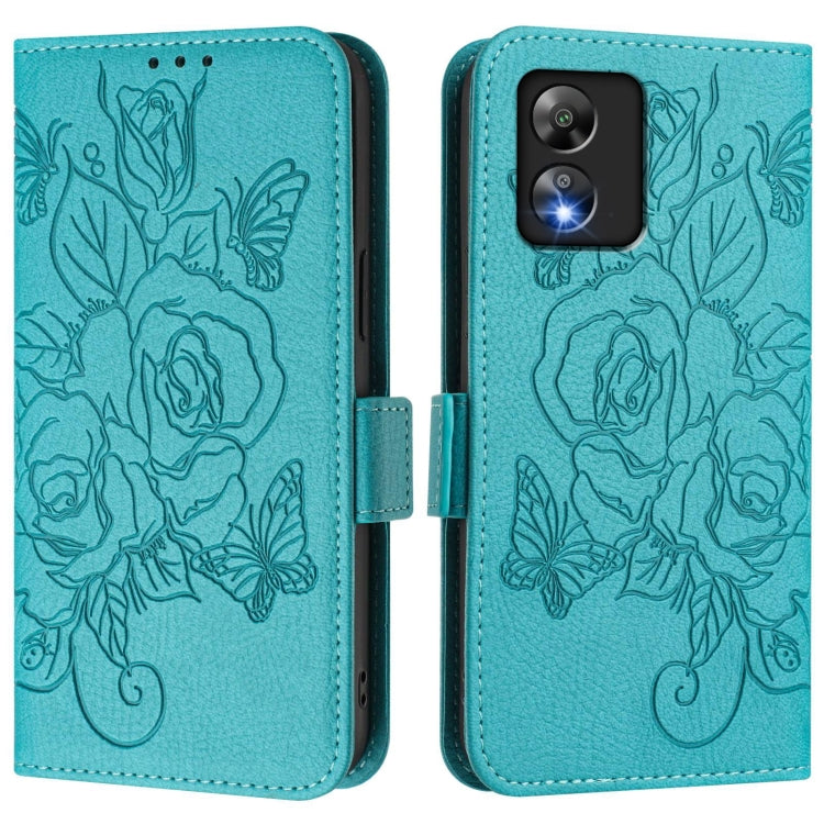 For Boost Mobile Celero 5G SC Embossed Rose RFID Anti-theft Leather Phone Case