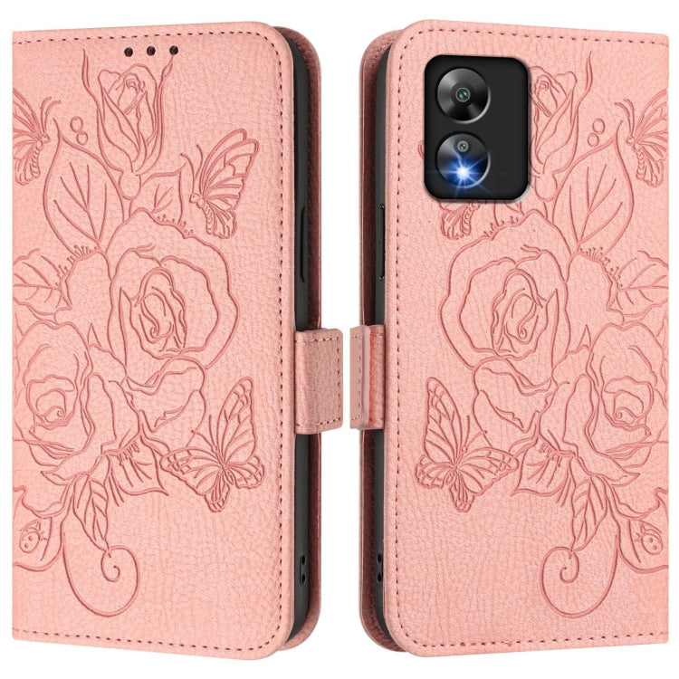 For Boost Mobile Celero 5G SC Embossed Rose RFID Anti-theft Leather Phone Case