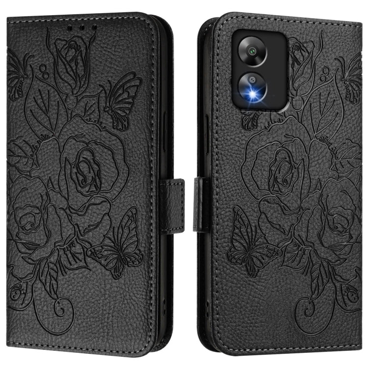 For Boost Mobile Celero 5G SC Embossed Rose RFID Anti-theft Leather Phone Case