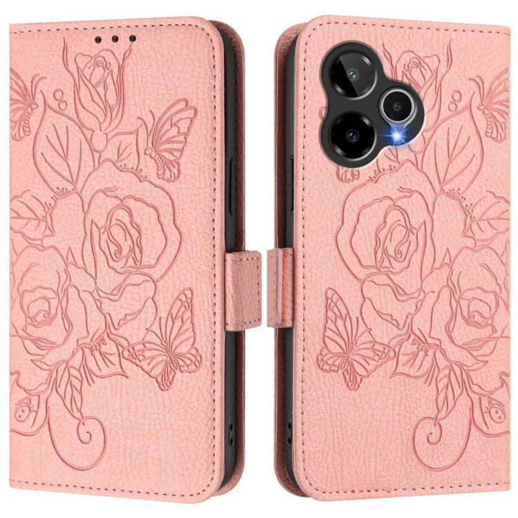 For Cricket Icon Plus 2026 / Icon 7 5G Embossed Rose RFID Anti-theft Leather Phone Case