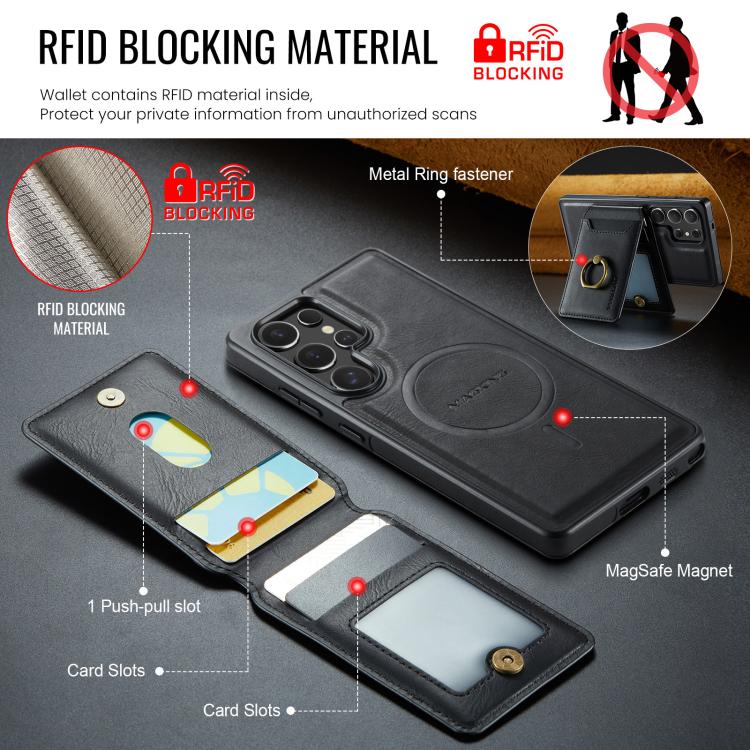 For Samsung Galaxy S25 Ultra 5G MAGKING K1 MagSafe Detachable Wallet RFID Back Cover Phone Case