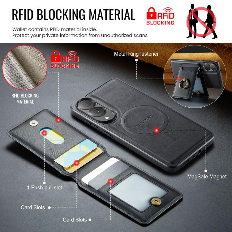 For Samsung Galaxy S25 Edge 5G MAGKING K1 MagSafe Detachable Wallet RFID Back Cover Phone Case