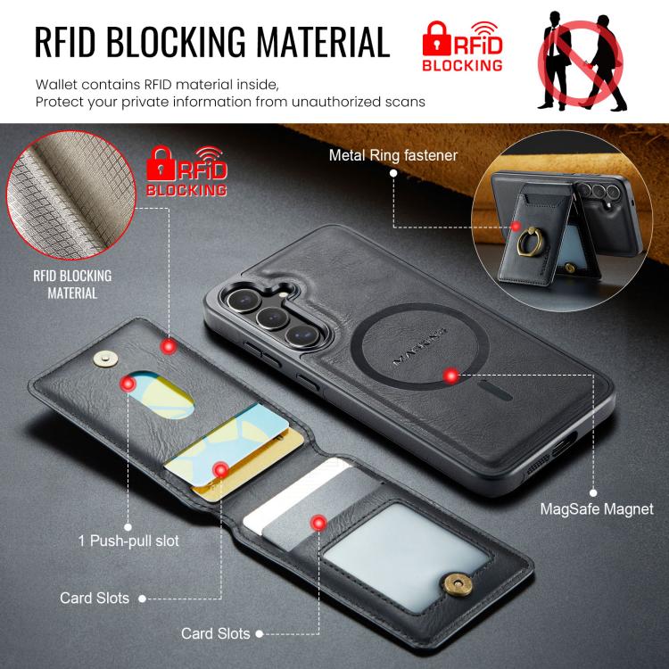 For Samsung Galaxy S25 FE 5G MAGKING K1 MagSafe Detachable Wallet RFID Back Cover Phone Case