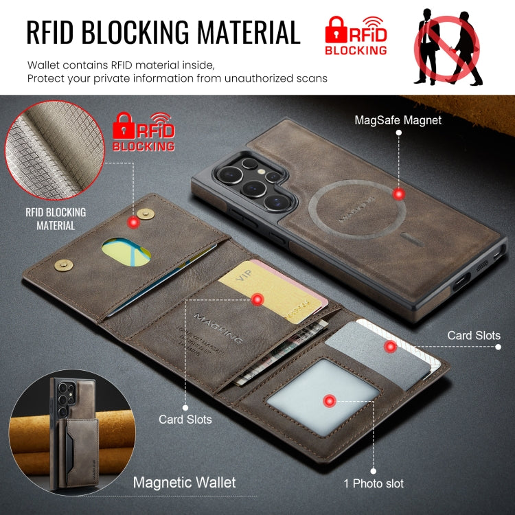 For Samsung Galaxy S24 Ultra 5G MAGKING K2 Series MagSafe RFID Card Bag Detachable Phone Case