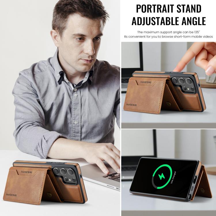 For Samsung Galaxy S25 Ultra 5G MAGKING K2 Series MagSafe RFID Card Bag Detachable Phone Case