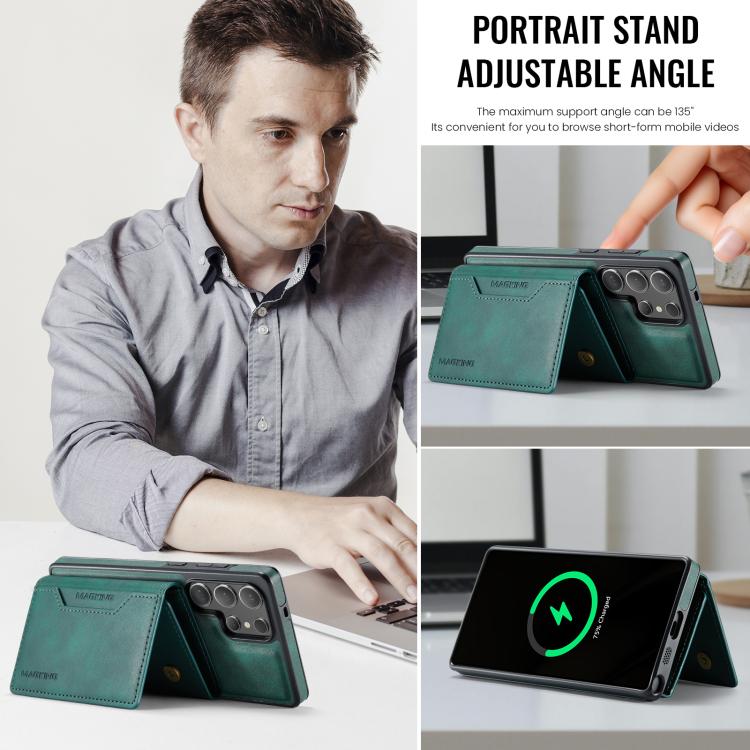 For Samsung Galaxy S25 Ultra 5G MAGKING K2 Series MagSafe RFID Card Bag Detachable Phone Case