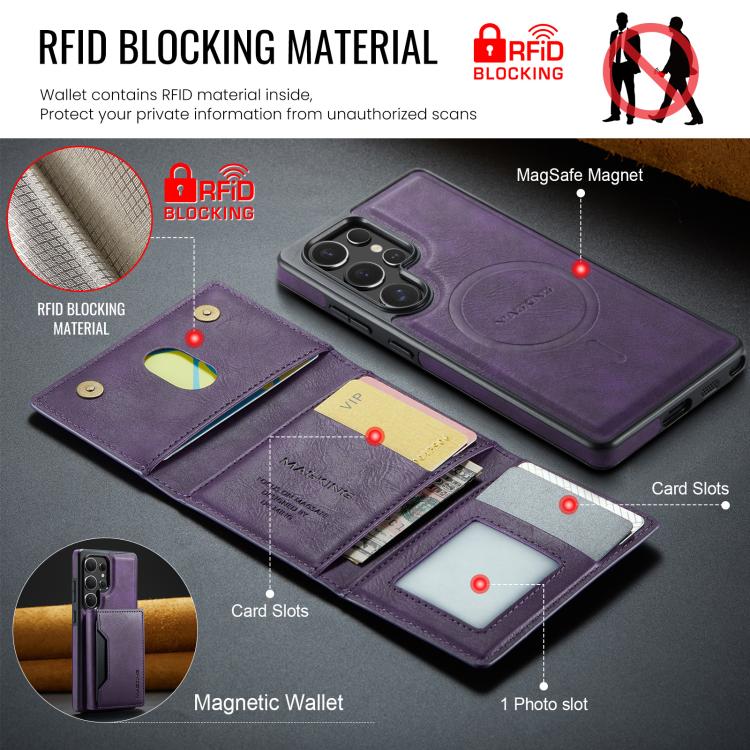 For Samsung Galaxy S25 Ultra 5G MAGKING K2 Series MagSafe RFID Card Bag Detachable Phone Case