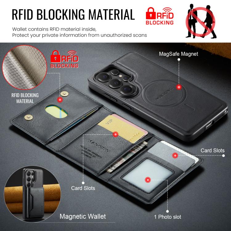 For Samsung Galaxy S26 Ultra 5G MAGKING K2 Series MagSafe RFID Card Bag Detachable Phone Case