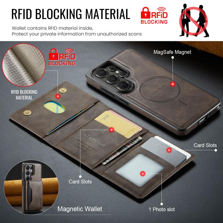 For Samsung Galaxy S26 Ultra 5G MAGKING K2 Series MagSafe RFID Card Bag Detachable Phone Case