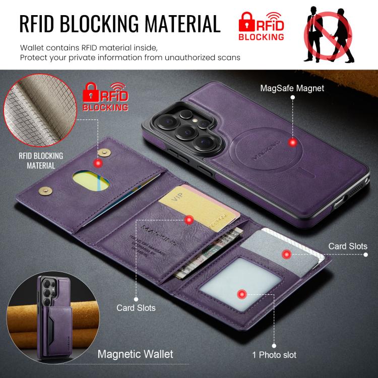 For Samsung Galaxy S26 Ultra 5G MAGKING K2 Series MagSafe RFID Card Bag Detachable Phone Case