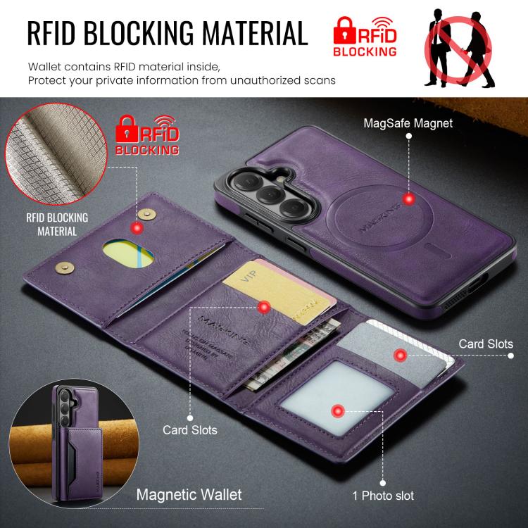 For Samsung Galaxy S26 5G MAGKING K2 Series MagSafe RFID Card Bag Detachable Phone Case