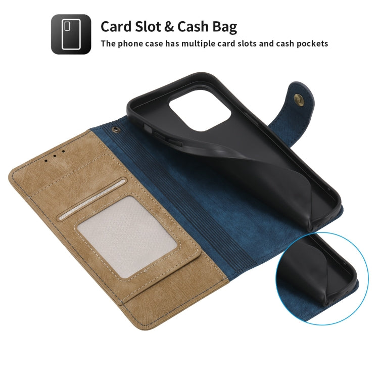 For iPhone 15 Pro POLA Dual-color Zipper Wallet RFID Leather Phone Case