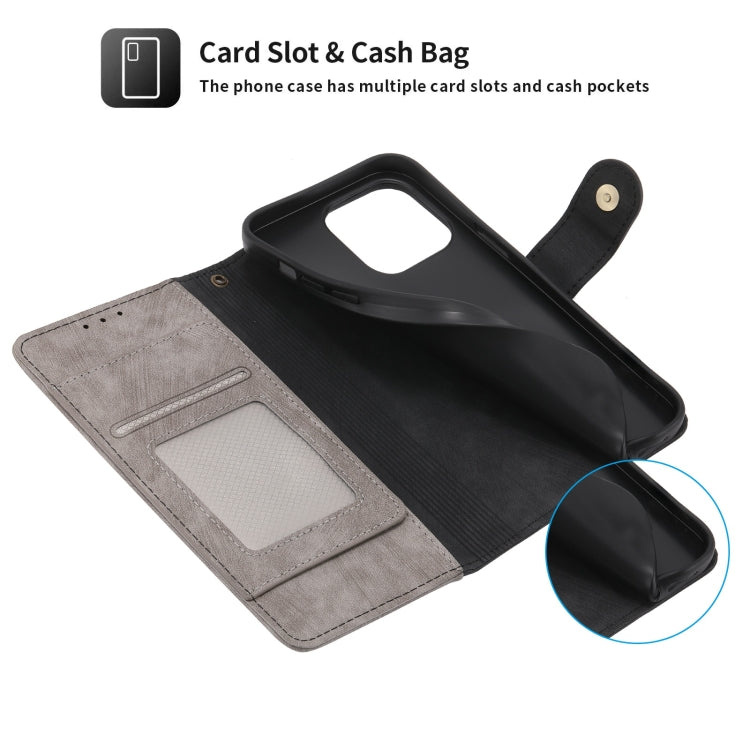 For iPhone 14 Plus POLA Dual-color Zipper Wallet RFID Leather Phone Case
