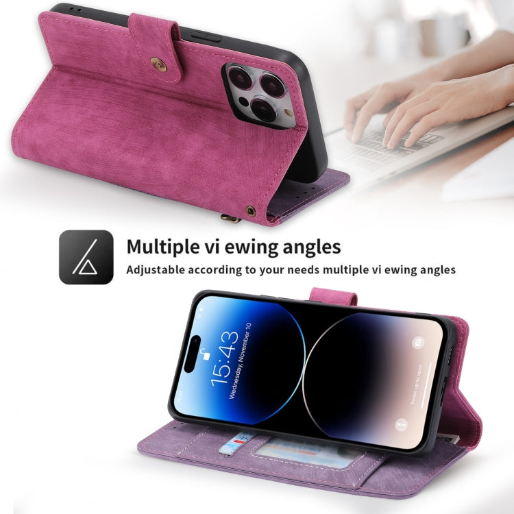 For iPhone 14 Plus POLA Dual-color Zipper Wallet RFID Leather Phone Case