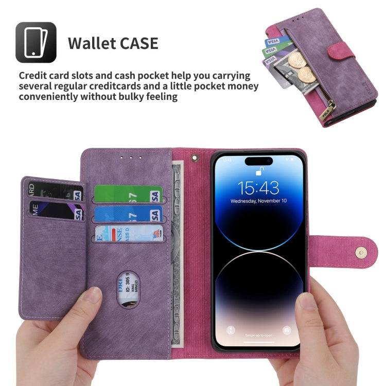 For iPhone 14 Plus POLA Dual-color Zipper Wallet RFID Leather Phone Case