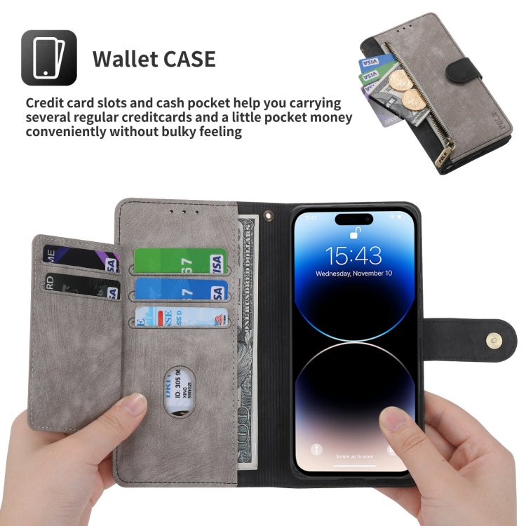 For iPhone 14 POLA Dual-color Zipper Wallet RFID Leather Phone Case