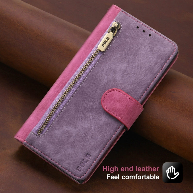 For iPhone 14 Pro POLA Dual-color Zipper Wallet RFID Leather Phone Case