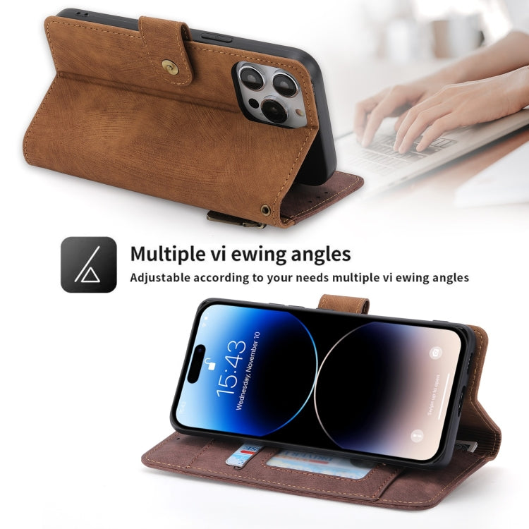 For iPhone 14 Pro POLA Dual-color Zipper Wallet RFID Leather Phone Case