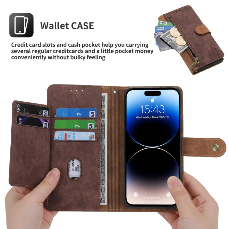 For iPhone 14 Pro POLA Dual-color Zipper Wallet RFID Leather Phone Case