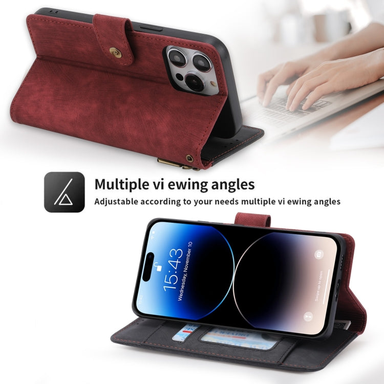 For iPhone 13 Pro POLA Dual-color Zipper Wallet RFID Leather Phone Case