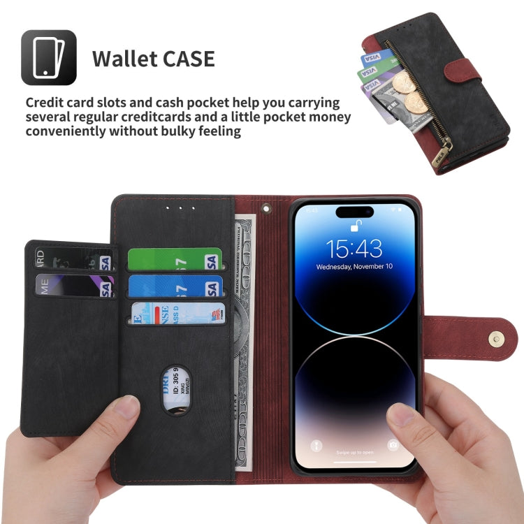 For iPhone 13 POLA Dual-color Zipper Wallet RFID Leather Phone Case