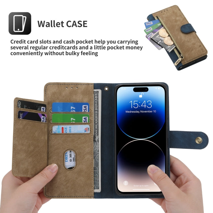 For iPhone 11 Pro Max POLA Dual-color Zipper Wallet RFID Leather Phone Case