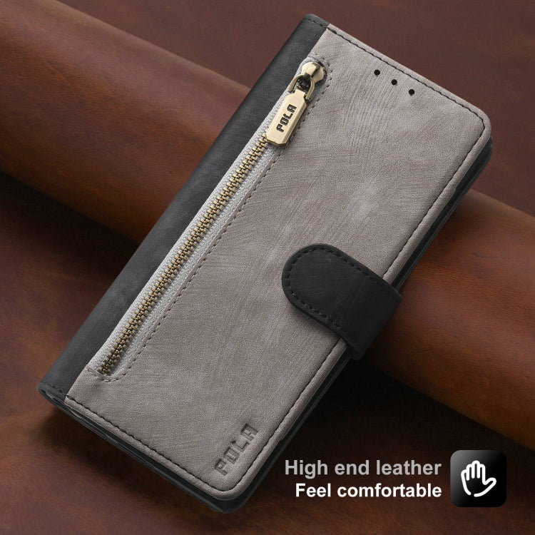 For iPhone 11 POLA Dual-color Zipper Wallet RFID Leather Phone Case