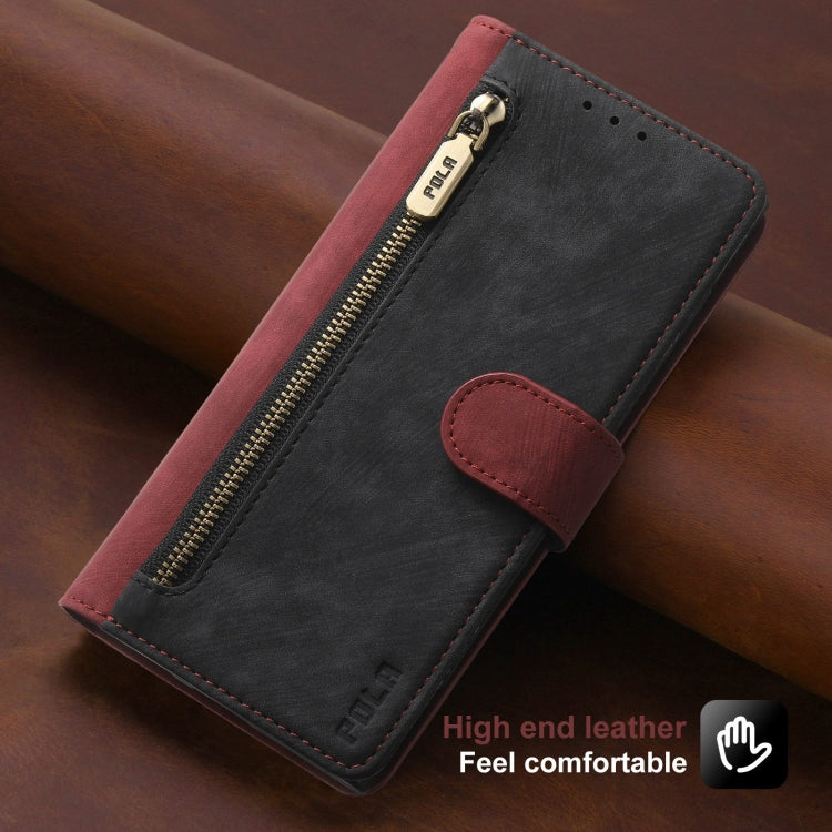 For iPhone 11 Pro POLA Dual-color Zipper Wallet RFID Leather Phone Case