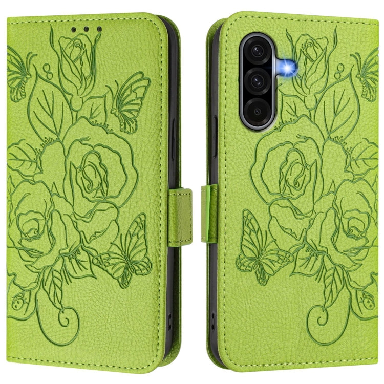 For Samsung Galaxy A36 5G Embossed Rose RFID Anti-theft Leather Phone Case