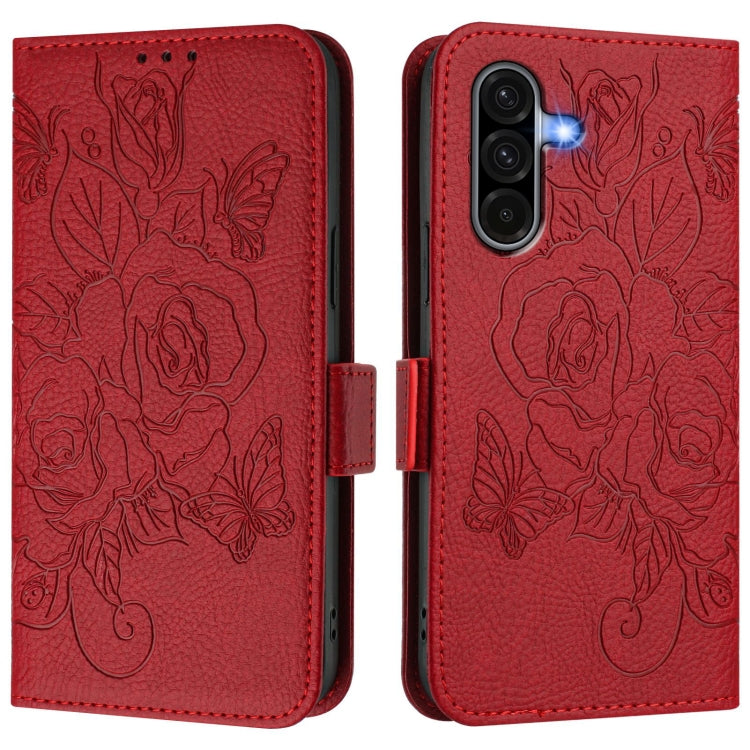 For Samsung Galaxy A36 5G Embossed Rose RFID Anti-theft Leather Phone Case