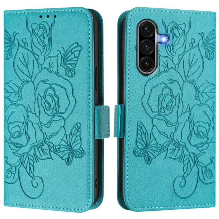 For Samsung Galaxy A36 5G Embossed Rose RFID Anti-theft Leather Phone Case