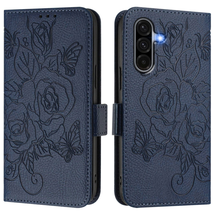 For Samsung Galaxy A56 5G Embossed Rose RFID Anti-theft Leather Phone Case