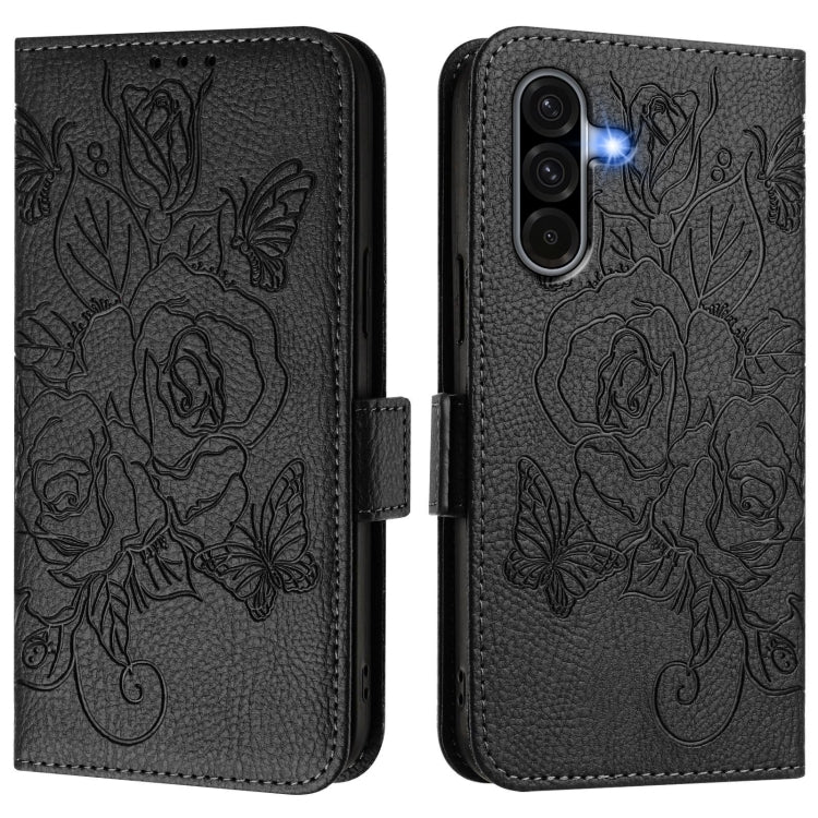 For Samsung Galaxy A56 5G Embossed Rose RFID Anti-theft Leather Phone Case