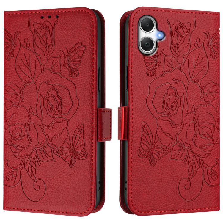 For Samsung Galaxy A07 4G Embossed Rose RFID Anti-theft Leather Phone Case