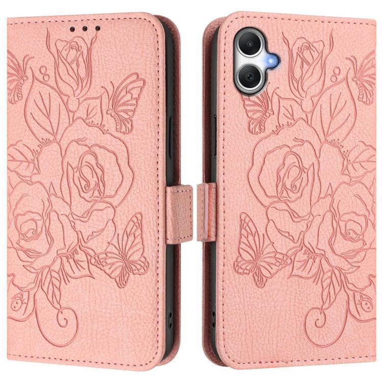For Samsung Galaxy A07 4G Embossed Rose RFID Anti-theft Leather Phone Case